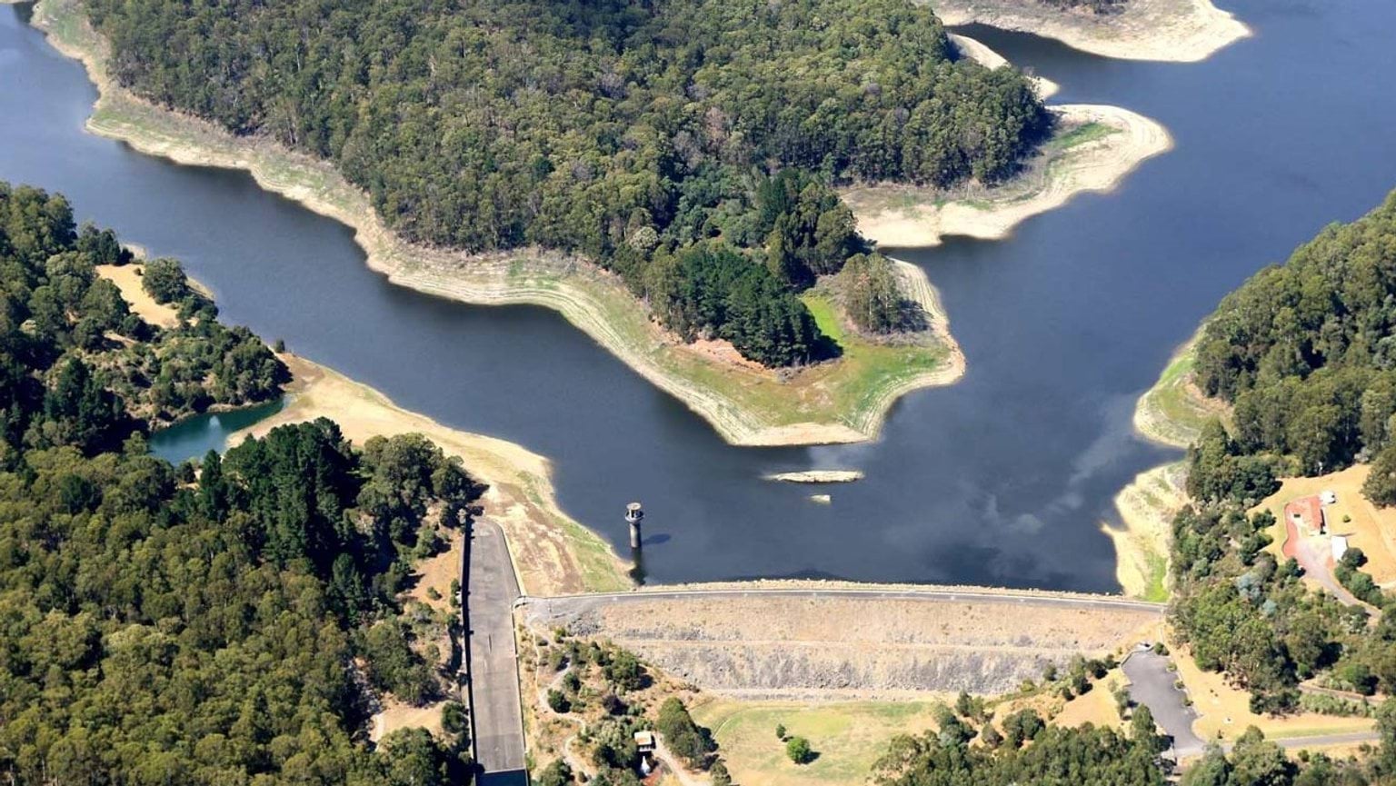 Aerial photograph of a water reservoir